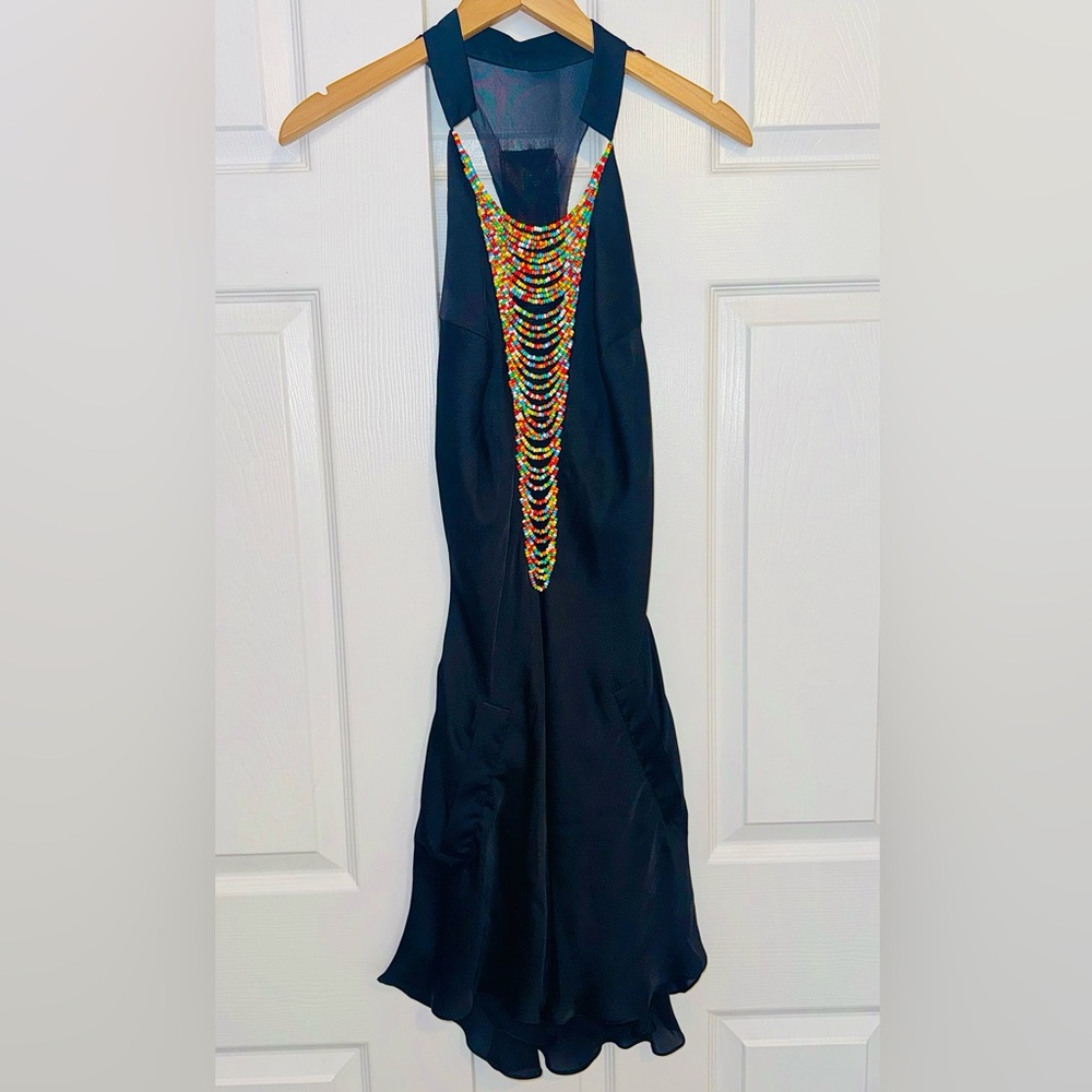 Sotto Couture  Artisan Hand Beaded Halter Dress — Vintage Wearable Textile Art - Picture 2 of 13